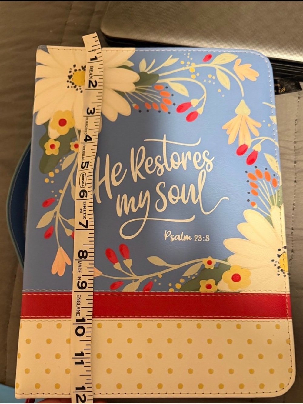 Floral "He Restores My Soul" Bible Cover - Blue & White